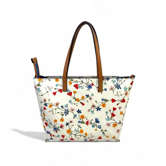 Tory Burch Kerrington Delphi Floral Tote Bag Zip Ivory Shoulder Handbag Purse NW - Picture 5 of 8